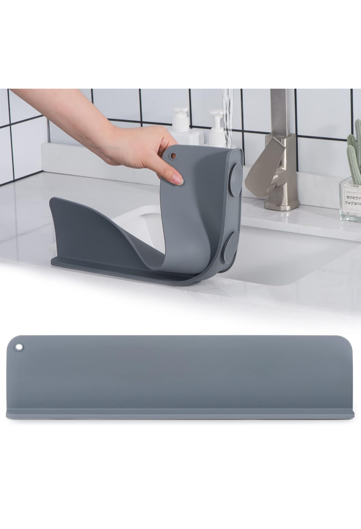 Kitchen Sink Splash Guard, Silicone Island Sink Backsplash Guard, Premium Water Splash Guard for Sink, Kitchen Sink Accessories, Grey