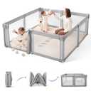 Sweeby Baby Playpen, 59x59 Inch Gate Foldable for Babies and Toddlers, Extra Large with Door Play Yard for Fence Indoor and Outdoor, Gray