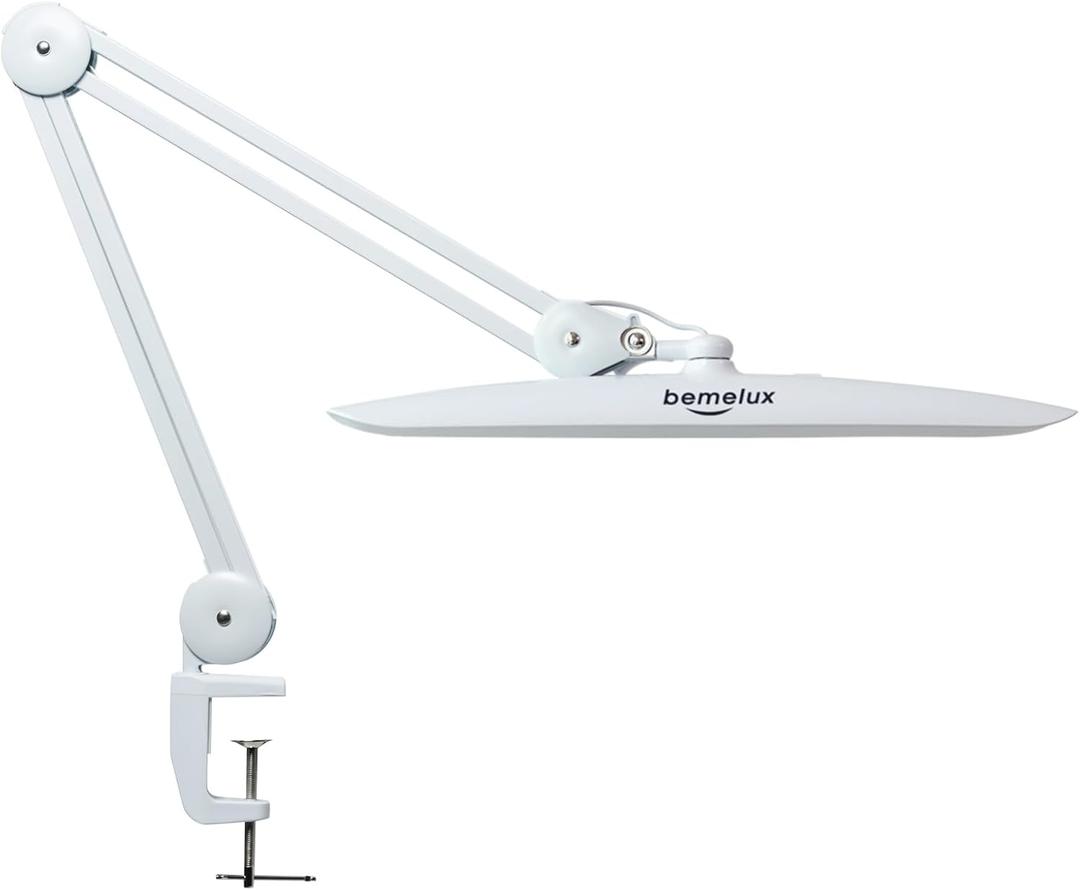 LED Nail Desk Lamp with Clamp, 117PCS LEDs, 2200 Lumens 20 Inch Metal Swivel Arm Dimming Task Lamp for Reading,Desktop Office,Workbench,Architect,Sewing,Study,Home Craft and Nail(White)