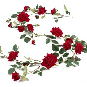 Rose Vine Artificial Flower Garland Fake Hanging Rose Ivy Plants 6ft for Wedding Home Party Garden Arrangement Decor Pack of One (Red)