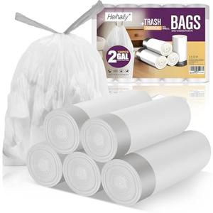 Small-Garbage-Bag 2-Gallon-Size Trash Bags Drawstring - Unscented Clear White Mini Bulk Drum Plastic Liners Recycling for Kitchen Office Bathroom Can Waste Basket, 3 Rolls, 120 Counts