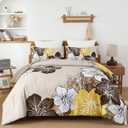 Menghomeus Brown Floral Comforter Set King Ombre Brown Bedding Lightweight Microfiber Bed Comforter for All Season, 3 Piece Flowers Comforter with 2 Pillowcases