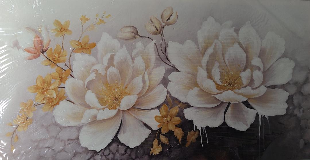 Flower Wall Art for Bedroom, Peony Canvas Wall Decor for Living Room, Black White and Gold Picture Print, Size 40x20 Inches