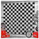 Race Car Foil Fringe Curtains Backdrop Birthday Party Decorations, 4 Pack 3.28 x 6.56 Ft Black White Foil Fringe Curtain Photo Booth Props Racing Car One Happy Dude Birthday Party Decorations