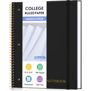 2 x MUAHLIUB Spiral Notebook College Ruled Paper 8" x 10-1/2", 1 Subject Spiral Notebook, 3-Hole Punched Perforated Pages Ideal for School, Office, Writing, 95 Sheets Lined Journaling Notebook, Black