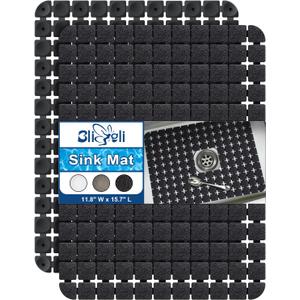 Bligli Sink Mat for Stainless Steel/Ceramic Sinks, Pack of 2 15.7x11.8 inches PVC Sink Protectors for Bottom of Kitchen Sink, Dishes and Glassware drain Mats, Durable and Fast Draining (Black)