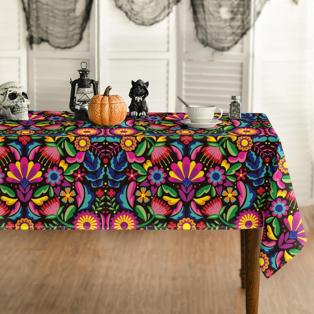Horaldaily Mexico Tablecloth 60x104 Inch Rectangular, Halloween Cinco De Mayo Fiesta Washable Seasonal Table Cover for Party Picnic Dinner Decor
