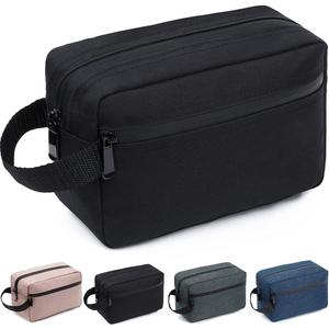FUNSEED Travel Toiletry Bag for Women and Men, Water-resistant Shaving Bag for Toiletries Accessories, Foldable Storage Bags with Divider and Handle for Cosmetics Toiletries Brushes Tools (Black)