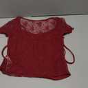 CSDAJIO Women's Cutout Keyhole Front Cropped Tee Lace Short Sleeve Sexy Top Ruched See Through Fitted T Shirt Burgundy, Small