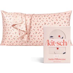 Kitsch Satin Pillowcase, Softer Than Silk Pillow Cases King, Cooling Pillow Covers, Satin Pillowcase with Zipper for Hair, Skin & Quality Sleep, Wrinkle-Free & Smooth, King Size 19"x36", Cherry Print