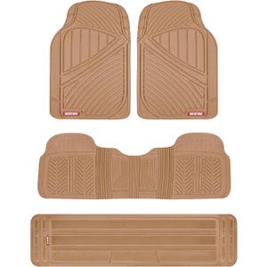 Motor Trend 3-Row Heavy Duty Rubber Floor Mats & Liners for Car SUV Van, Front 2nd & 3rd Row Durable Polymerized Latex Full Interior Protection, Extra-High Ridgeline Design, Beige