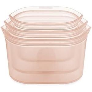 Zip Top Reusable Food Storage Bags | 3 Dish Set [Peach] | Silicone Meal Prep Container | Microwave, Dishwasher and Freezer Safe | Made in the USA: Home & Kitchen