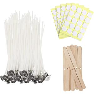 Candle Wick 6 in 100 Pcs with 100 Pcs Wick Stickers and 10 Pcs Candle Wick Holders, Cotton Candle Wicks for Candle Making for Soy Wax, Beeswax, Coconut Wax