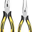 Premium Long Needle Nose Pliers- 8 & 6, Paper Clamp Precision, High Carbon Steel, Soft Grip with Wire Cutter, Long Nose Cutting Pliers for Home, Fishing, Jewelry, Crafts,2pcs
