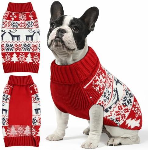 Christmas Dog Sweaters for Small Medium Large Dogs and Cats,Pet Soft Warm Holiday Outfit Girl & Boy,Pup Winter Clothes Turtleneck Double Knitting Collar for Outdoors Playing, 2Pcs: Sizes M, S