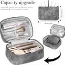 Makeup Bag, Portable Cosmetic Bag, Large Capacity Travel Makeup Case Organizer,Stylish Denim-Look Toiletry Bag for Women Girls With Handle and Removable Pouch (Grey)