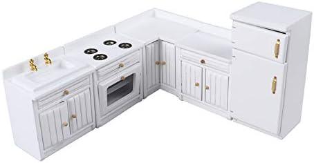 Dollhouse Kitchen Furniture Kit 1:12 Doll House Miniature Suite Wooden Kitchen Cabinet Fridge Set Dining Room for Miniature Dollhouse Furniture Scenes Accessories