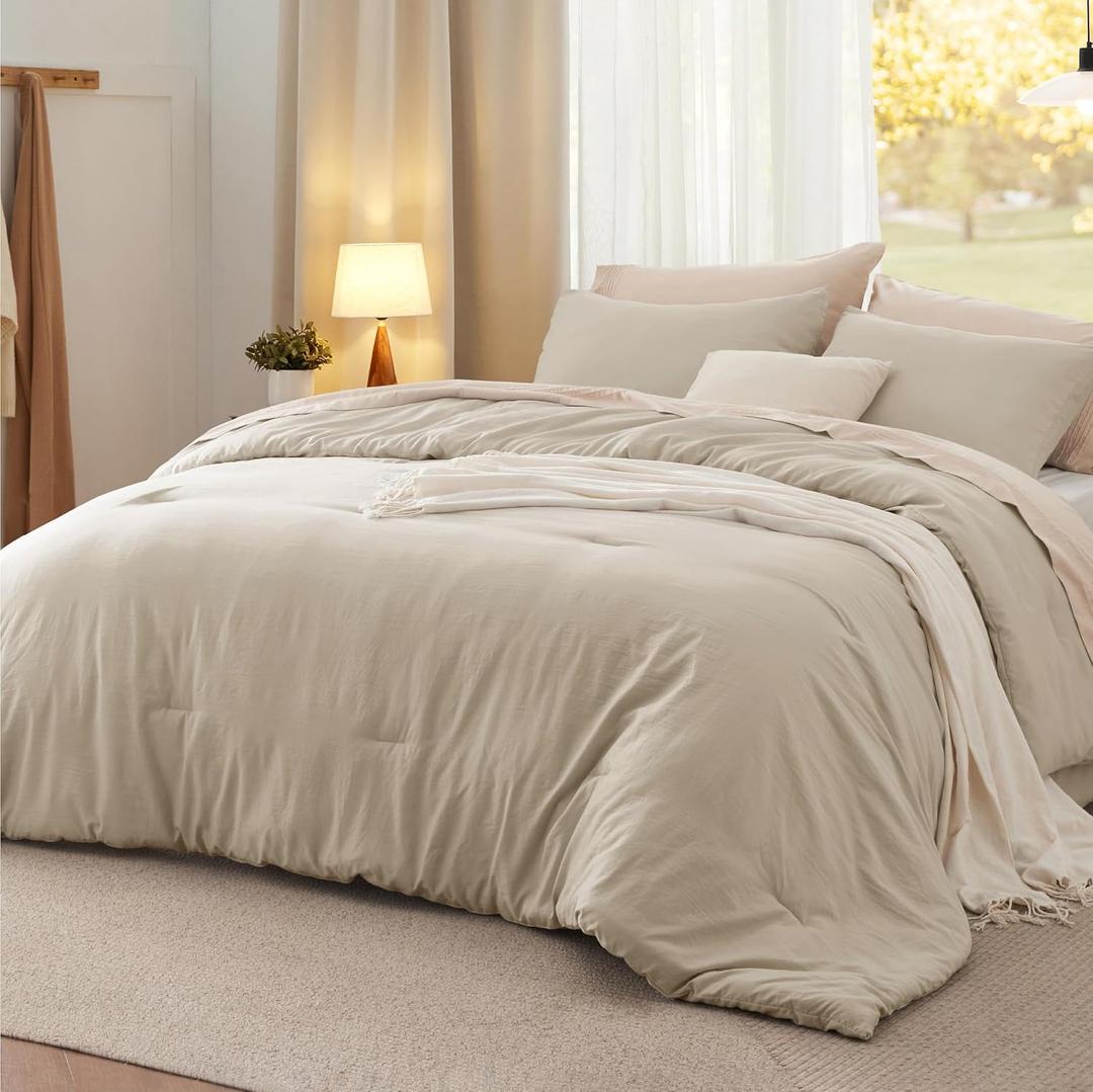 Bedsure King Size Comforter Set, Sand Soft Prewashed Bedding for All Seasons, 3 Pieces GentleSoft Warm Down Alternative Bed Set, 1 Lightweight Comforter (104"x90") and 2 Pillowcases (20"x36")