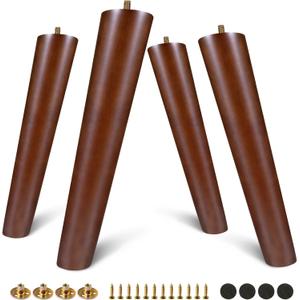 FoDau770 Brown Rubber Wood Furniture Legs 12 Inches, Slant Tapered Wood Feet Mid Century Sofa Legs Set of 4, 5/16" UNC Furniture Feet Replacement Parts for Cabinet Couch Dresser Chair Ottoman Table