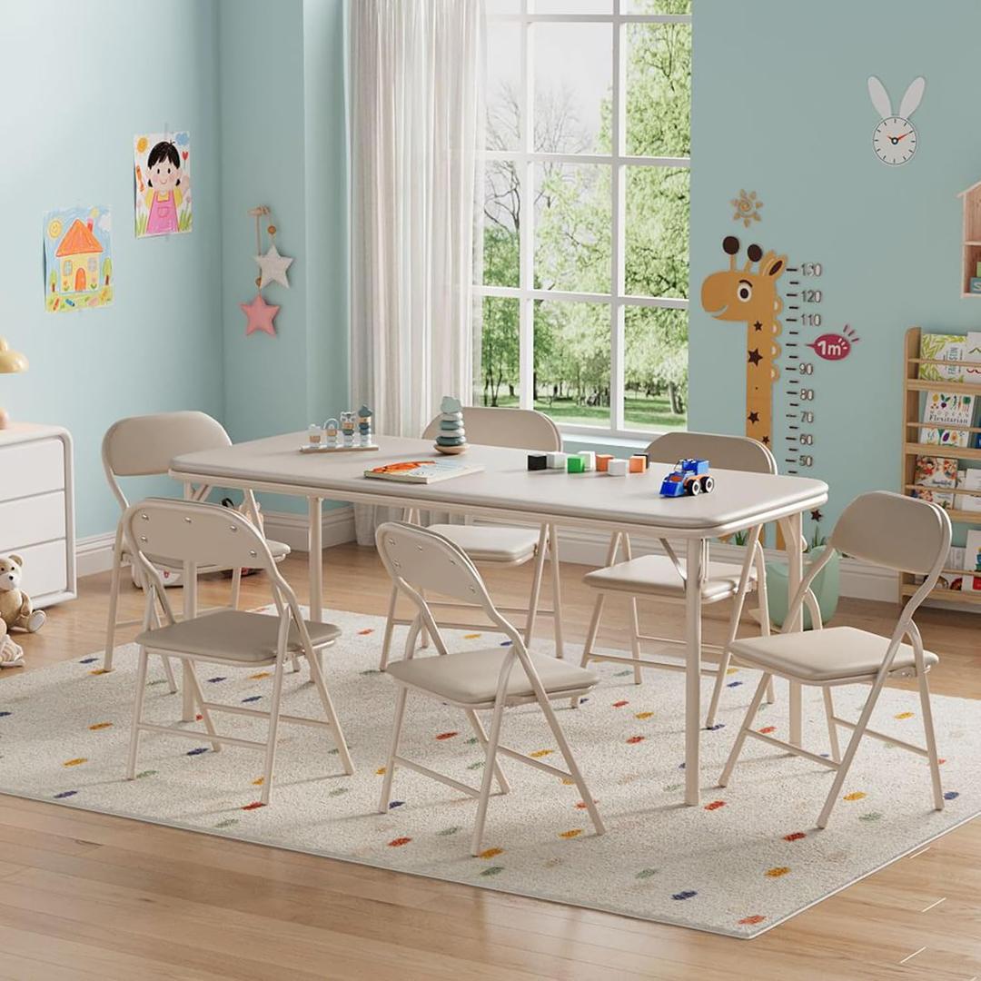 IDEALHOUSE 7 Piece Folding Kids Table and Chairs Set, Activity Table Set
7 Piece Set for Dining Room,Daycare,Classrooms