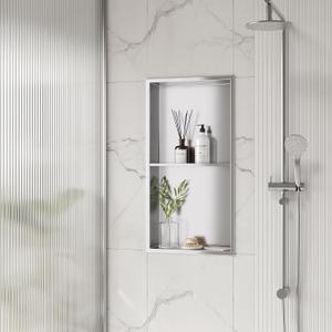 Neodrain No Tile Shower Niche, Stainless Steel Wall Niche 13.1"X25.1"(Inner Size 12"X24"), Two-Tier Bathroom Shelf Waterproof Cubby, NO Tile Needed Recessed Cabinet for Bathroom Storage, 12X24In