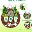 St Patrick Day Welcome Sign for Front Door Décor St Patrick Day Wood Door Wreath with Gnomes Shamrock Burlap Bow Decoration