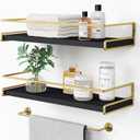 Forbena Black and Gold Bathroom Floating Shelves for Wall, Decorative Wall Mounted Shelves for Kitchen Coffee Bar Station Organizers and Storage, Hanging Shelving Unit for Bedroom Living Room (2-Pack)
