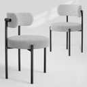 Boucle Dining Chairs Set of 2, Light Gray Mid Century Morden Chair with Curved Backrest, Round Upholstered Sherpa with Metal Legs, Suitable for Various Kitchen Styles