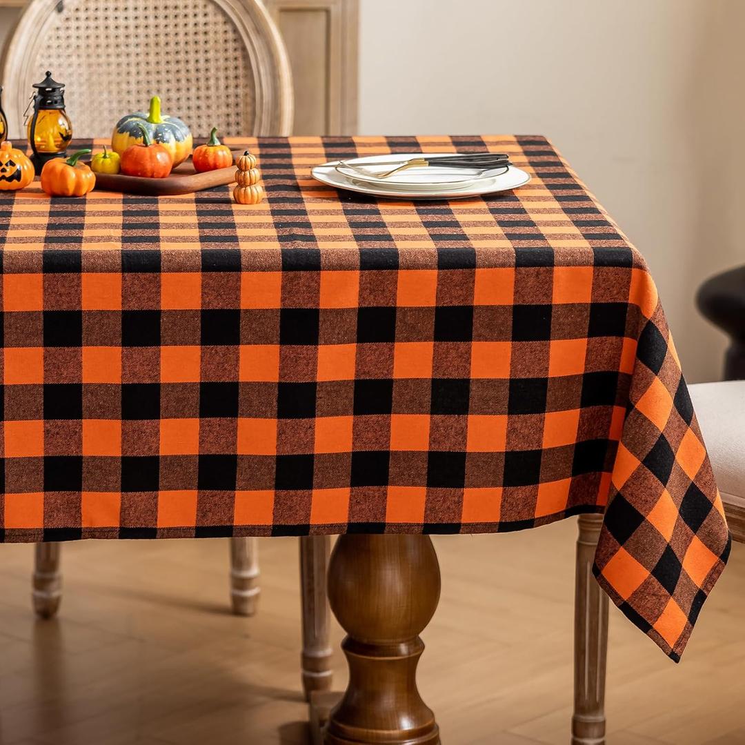 Joyfol Day Halloween Orange Buffalo Plaid Tablecloth - 55x86 Inch Rectangle Washable Checkered Table Cover, Fall & Thanksgiving Decor for Holiday Parties