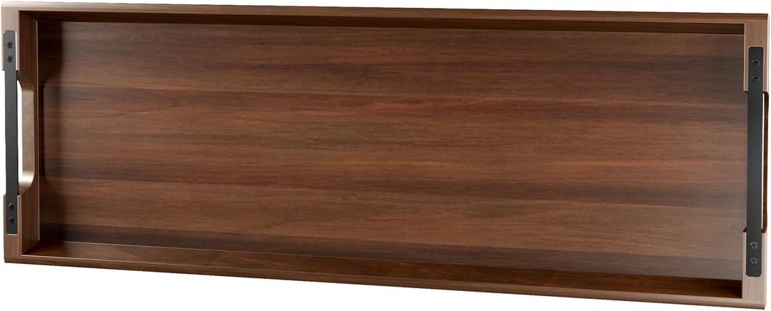 Large Acacia Wood Serving Tray with Metal Handles - 36" Long Charcuterie Board for Cheese, Meat & Appetizers - Perfect for Kitchen Use, Entertaining, BBQ Gatherings & Home Decor Display (36" x 12" x 2", Black Handle 02)