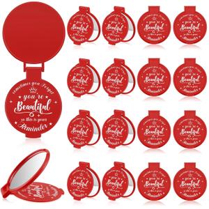 18 Pcs 2.76 Inch Inspirational Compact Mirror Bulk Women Small Gifts Graduation Party Favors Purse Mirror Pocket Mini Stuffer Items for Adult Coworker Cheerleader Employee (Red)