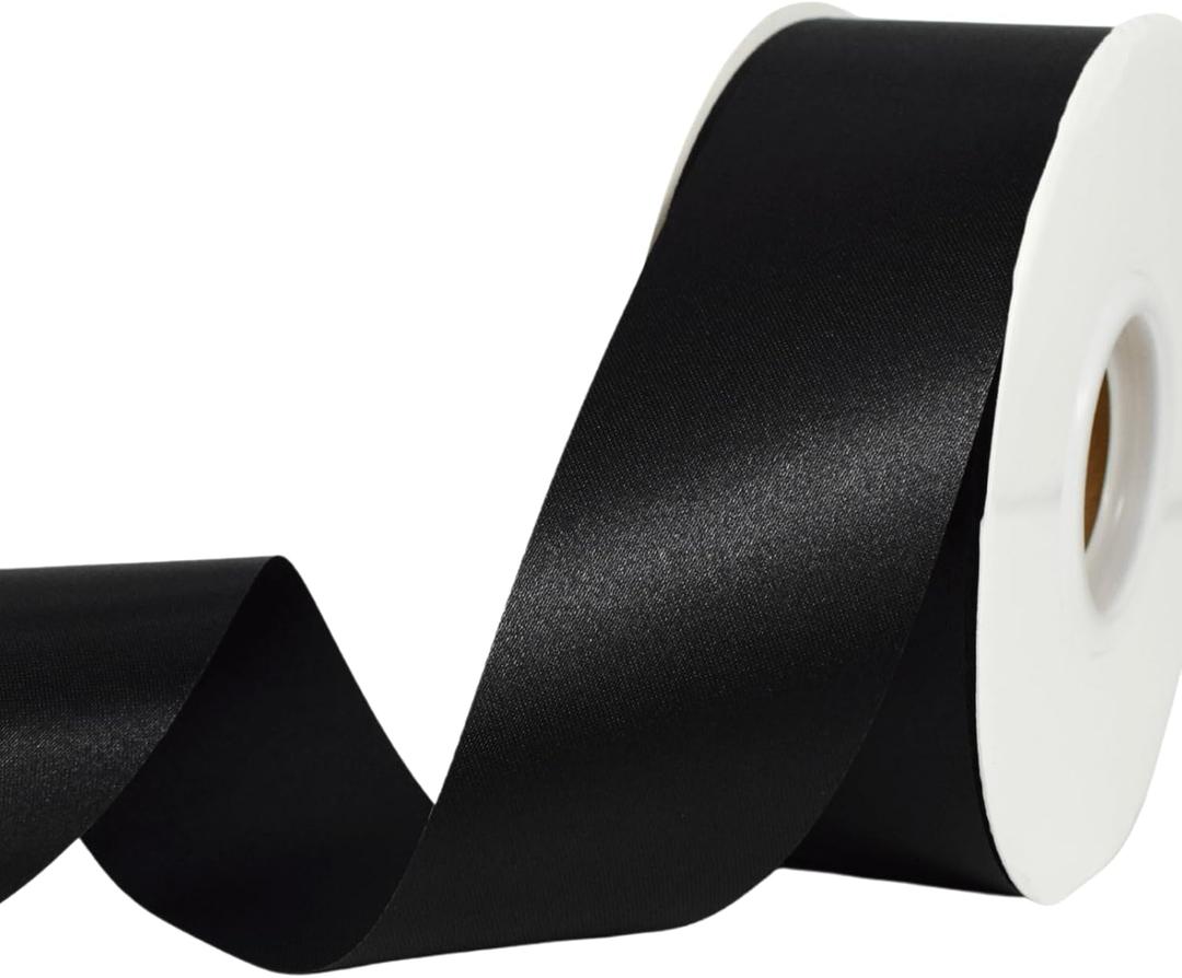 Black Ribbon 1-1/2 Inch x 50 Yards Satin Ribbon Single Face Ribbon for Crafts, Gift Wrapping, Floral Bouquet, Weddings, and Decorations, with Spool