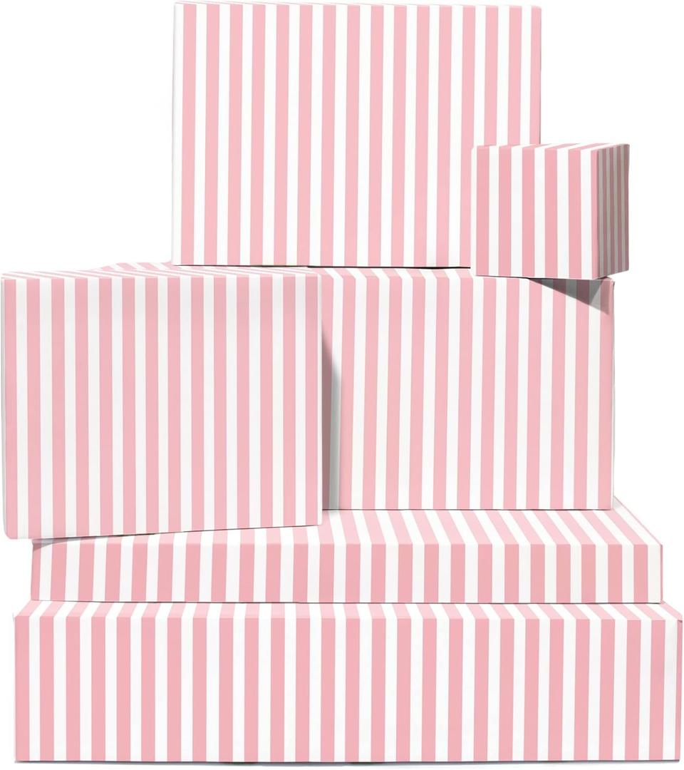CENTRAL 23 White & Pink Wrapping Paper - 6 Sheets of Gift Wrap and Tags - Stripes - For Birthday, Wedding, Baby Shower - Gift Wrapping Paper for Men Women - Comes with Stickers