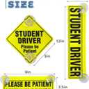 3PCS Student Driver Sticker,Car Accessories Student Driver Window Cling,Please Be Patient Window Signs with Suction Cups,Car Bumper Sticker,Suitable for All Beginners Driving Learner