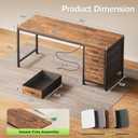PRAISUN 55.1 Inch Computer Office Desk with Power Outelts and USB-C Port, Reversible Gaming Desk with 4 Fabric Drawers, Work Study Desk Work from Home, Rustic Brown