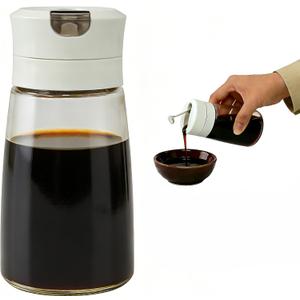 Soy Sauce Dispenser, 8.45oz Non-Drip Spout Cruet for Olive Oil, Vinegar, and Soy Sauce with Auto Flip Cap, Glass Dispenser Bottle for Kitchen Cooking