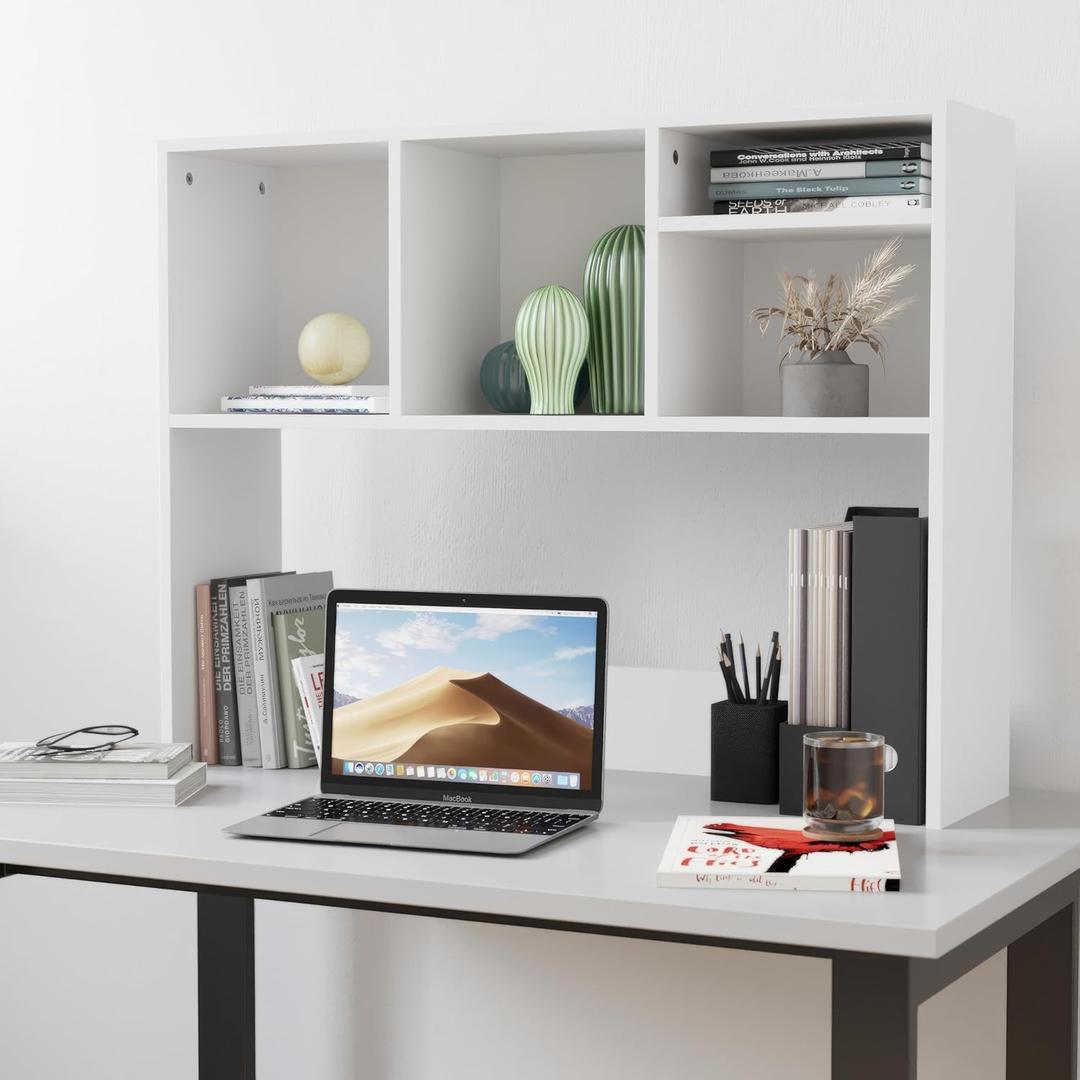 Flash Furniture Lotus Desktop Bookshelf Organizer, Space Saving Bookshelf for Desktop with Multiple Cubby Spaces, Engineered Wood, 37" W, White