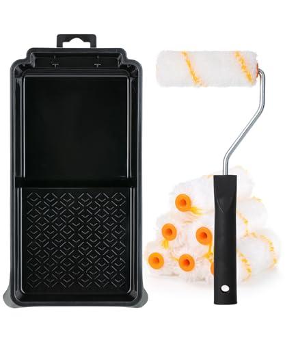 Bates- 4 Inch Paint Roller Kit, 8 pcs, Small Paint Roller Kit, 1x Plastic Paint Tray, 1x Roller Frame & 6X Microfiber Covers