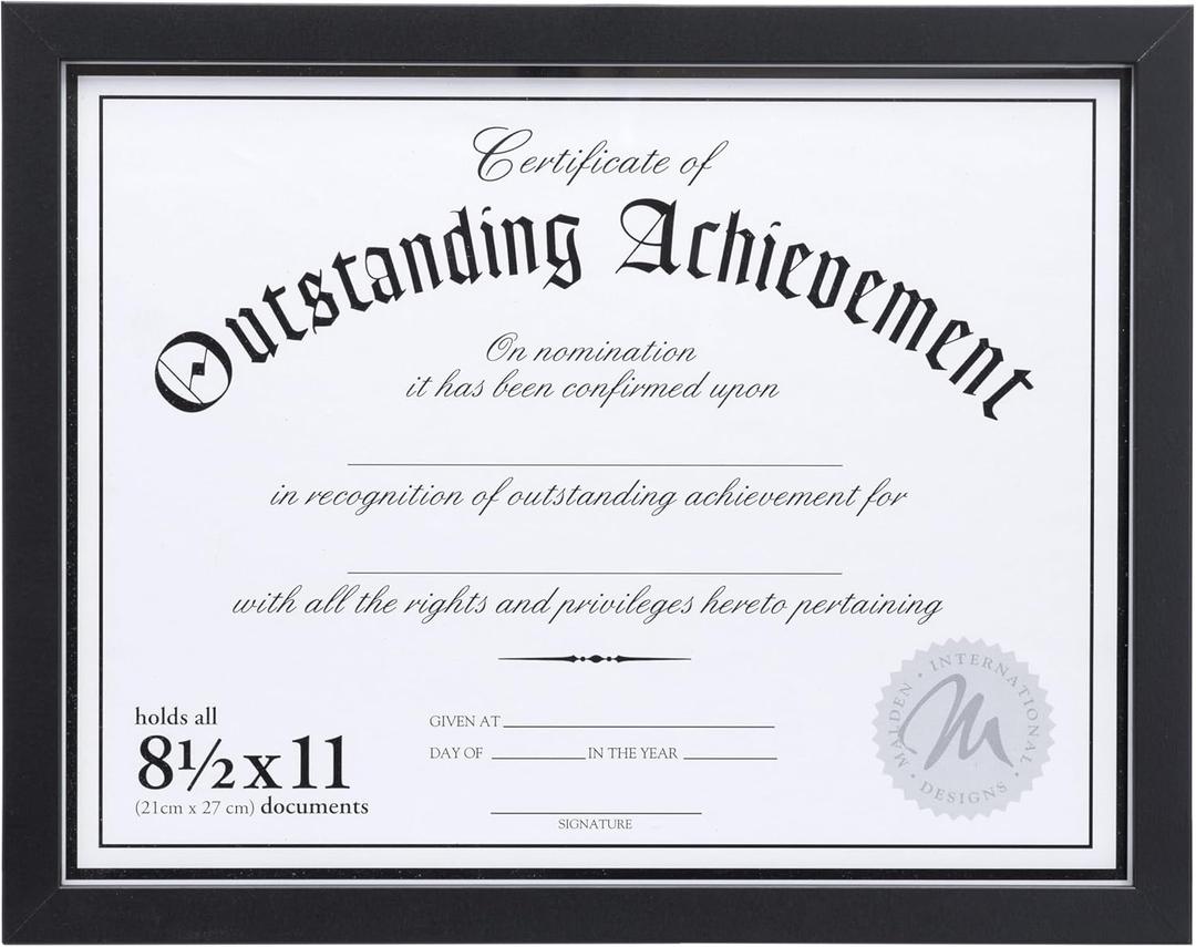 Malden International Designs Wooden Document Frame, 8.5x11, Black