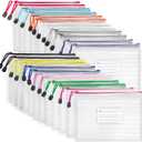 BOPART 24pcs Small Mesh Zipper Pouch Bags 9.3x6.9 Inches Plastic Zip File Bags A5 with Label Pocket for School Office Supplies, Board Game Storage, Puzzle Bags for Organizing