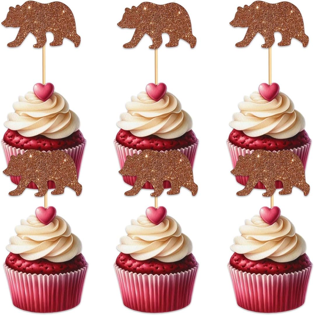 18 Pieces Glitter Beer Cupcake Topper for Wild Animal Theme Party Favors Decorations Men Women Happy Birthday Party Decor Supplies set