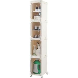 LXLXXL 4-Tier Narrow Storage Cabinet Slim Bathroom Storage Cabinet with Movable Wheels Tall Bathroom Organizer Skinny Cabinet for Small SpacesBeige