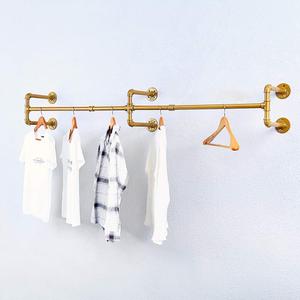 Industrial Pipe Clothes Rack Wall Mounted,Retail Metal Clothing Rack Wall Mount,Display Garment Rack for Hanging Clothes(70.86in,Gold)