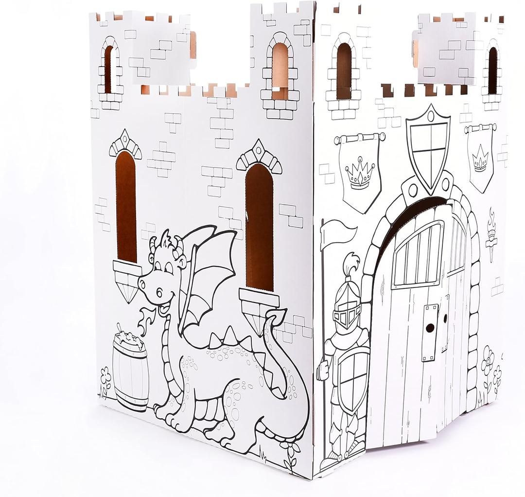Easy Playhouse Fairy Tale Castle - Kids Art and Craft for Indoor and Outdoor Fun, Color, Draw, Doodle  Decorate and Personalize a Cardboard Fort, 32" X 32" X 43. 5" - Made in USA, Age 3+, White