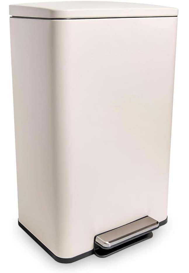 SIMPLI-Magic 13.2 Gallon/50 Liter, Kitchen Trash Can, Stainless Steel, Step-On Garbage Bin with Removable Inner Bucket for Kitchen, Office, and Bedroom, White 25x16x11