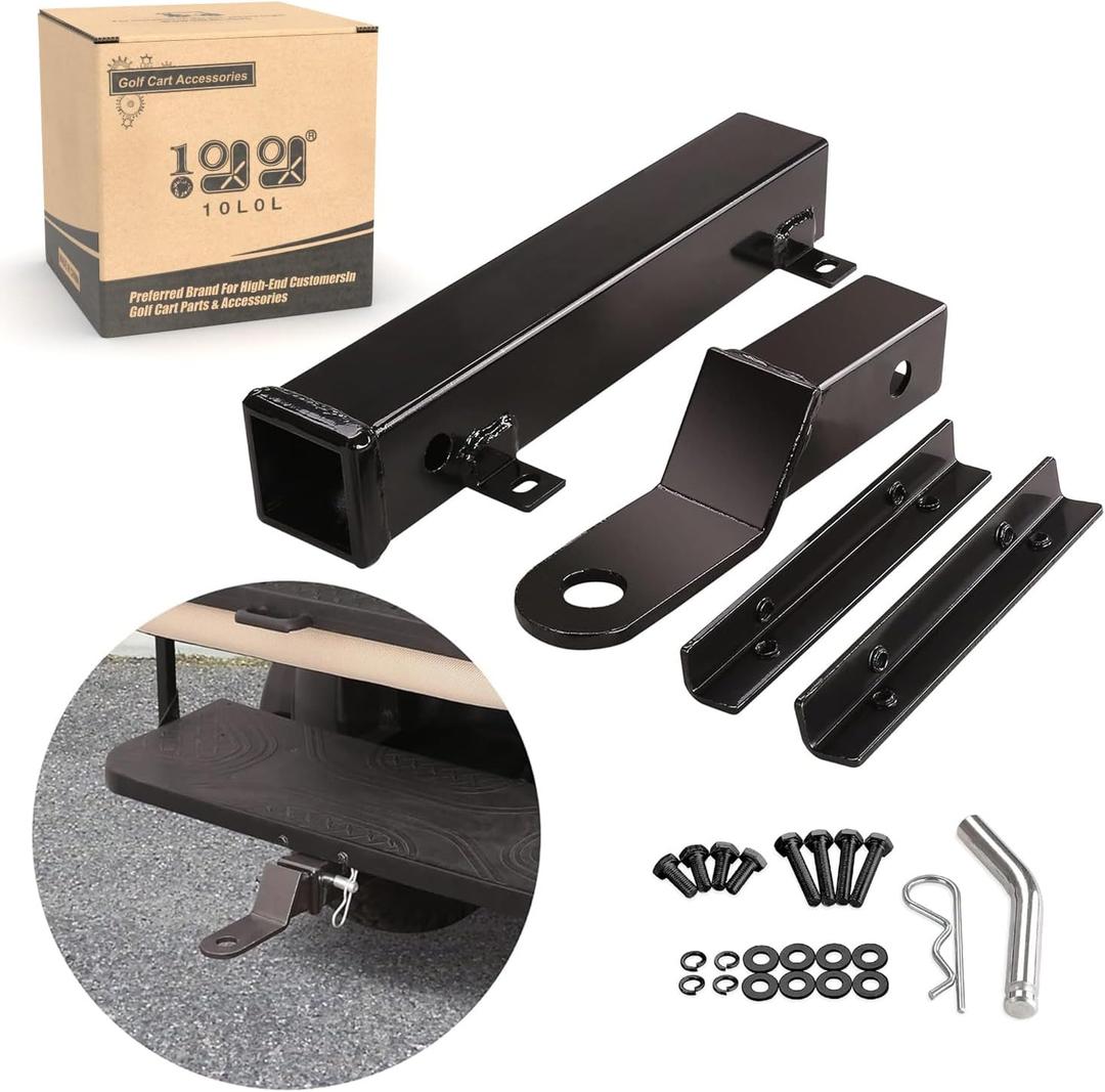 Golf Cart Trailer Hitch Deluxe Kit, Backseat Footrest with 2in Receiver High-Strength Universal Fit for Yamaha Club Car EZGO