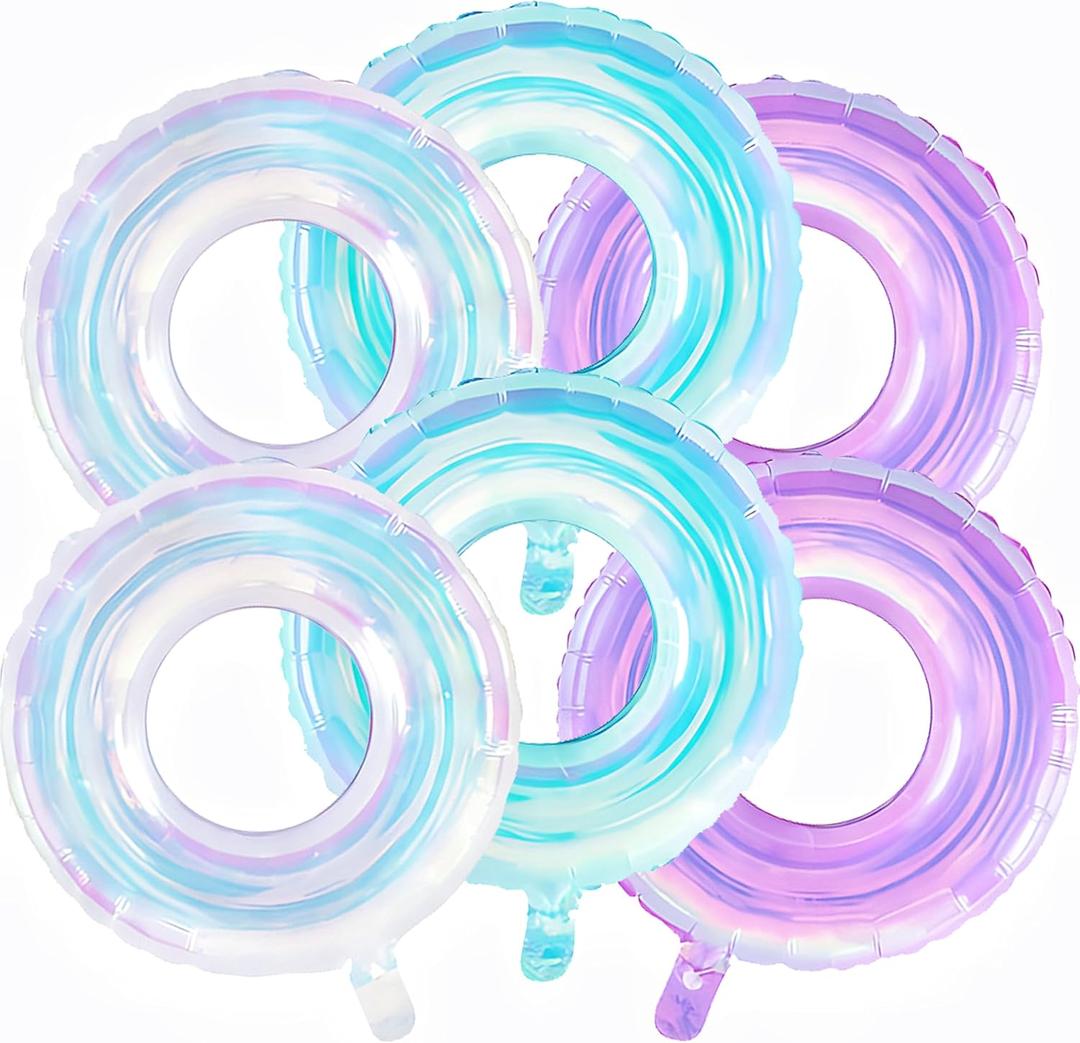6 Pcs Iridescent Ring Foil Balloons, 22 Inch Pink Purple Blue Circle Balloons for Valentine's Day, Birthday, Wedding, Baby Shower, Anniversary & Engagement Party Decorations