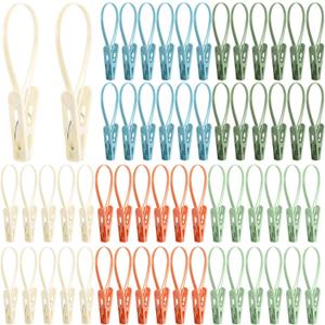 Honeydak 60 Pack Multi-Purpose Laundry Hooks Hanging Clips Bulk with Plastic Rope Hanger Clips for Baby Clothes Closet Organizer for Pants Hat Sock Boot Bra Towel Bathroom Wardrobe (Classic Colors)