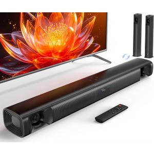Sound Bar for Smart TV, 80W 2.0 Channel Surround Sound System | 2-in-1 Detachable Soundbar, Dual Woofers & Silk Tweeters, Bluetooth5.3/ARC/AUX/Optical, Home Theater Speaker