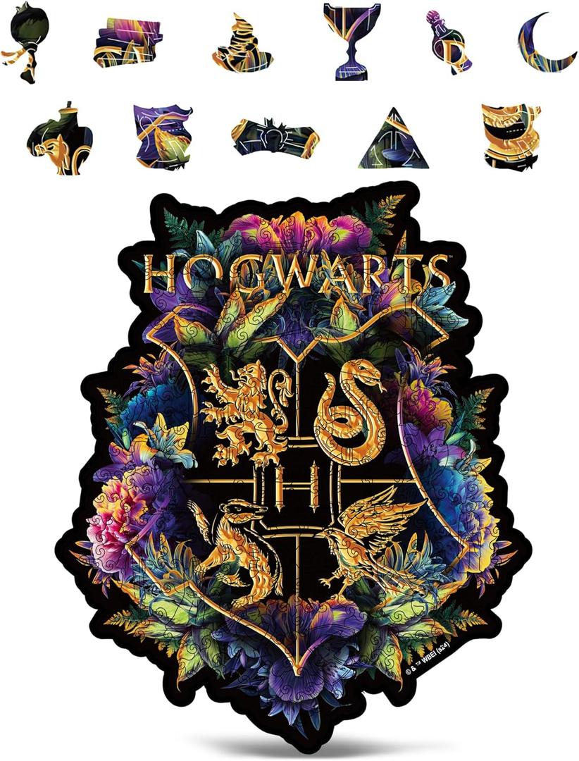 CRAFTHUB Harry Potter Puzzle  Hogwarts Crest  Fine Oddities  A3 Size  Wooden Jigsaw Puzzles for Adults  201 Unique Shaped Pieces  Officially Licensed Merchandise  10.8" x 13"